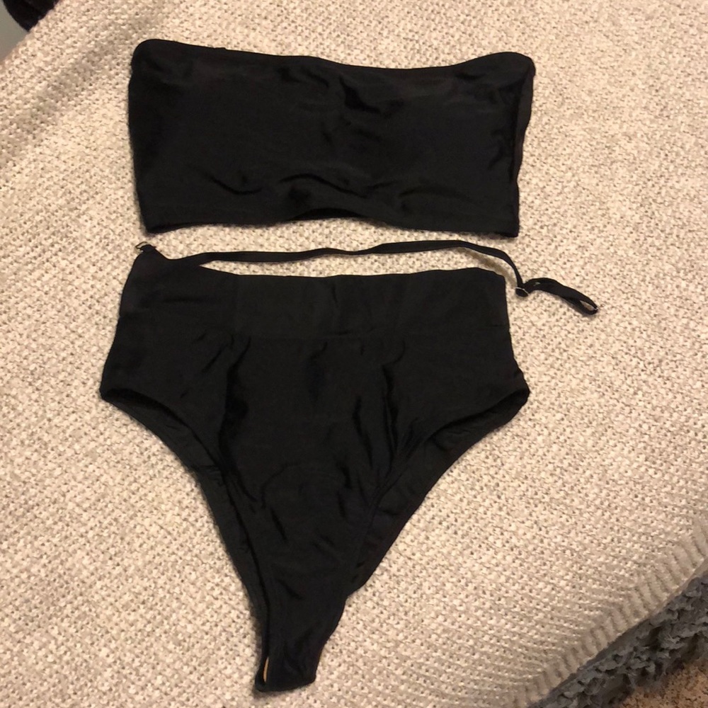 Black bandeau high wasted bikini